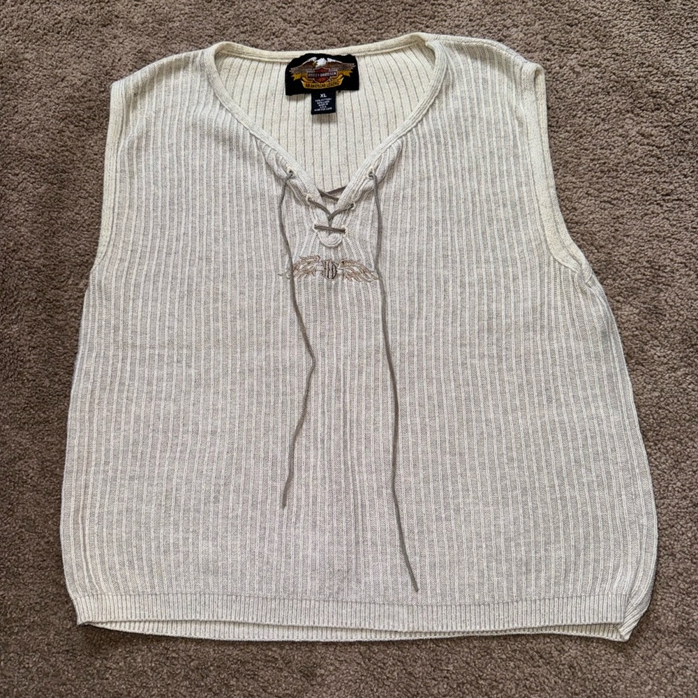 Harley-Davidson Cream Ribbed Sleeveless Tank Top💙